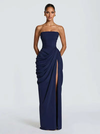 The Pleated Strapless Split Maxi Gown