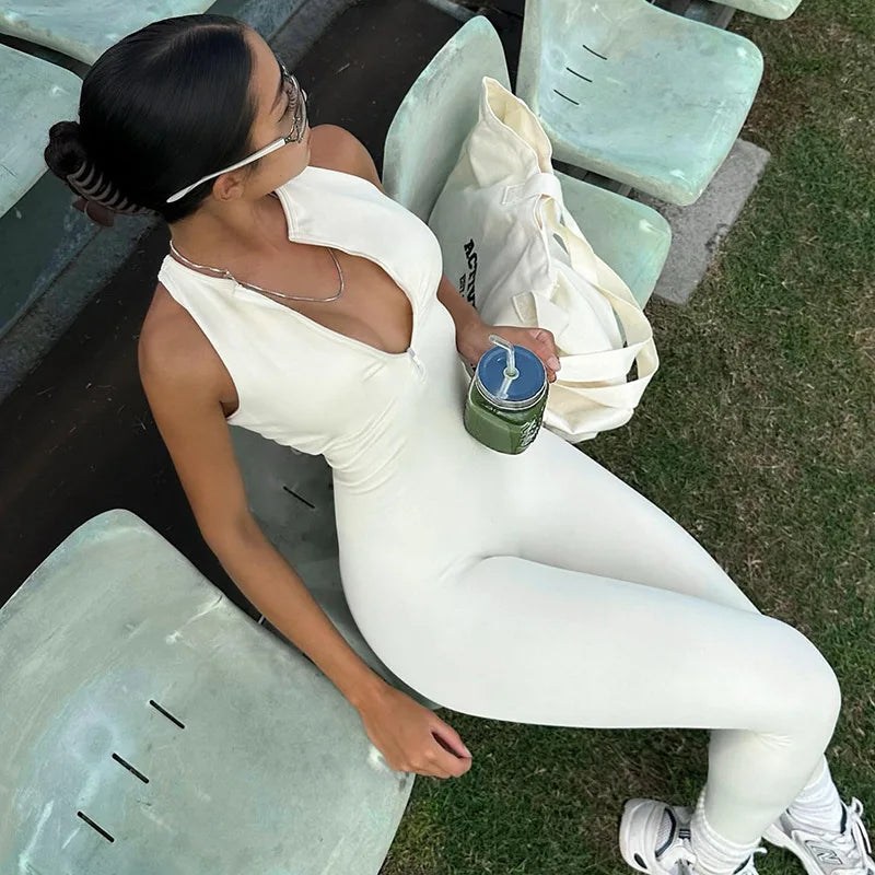 Zip-Back Sleeveless Gym Jumpsuit