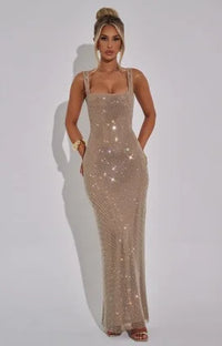 Square-Neck Mesh Sequin Mini Dress – Glitter Cocktail Dress