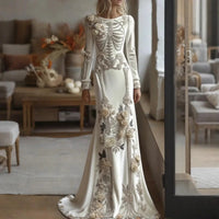 Skeleton Rose Embroidered Halloween Dress