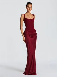 The Pleated Strapless Split Maxi Gown
