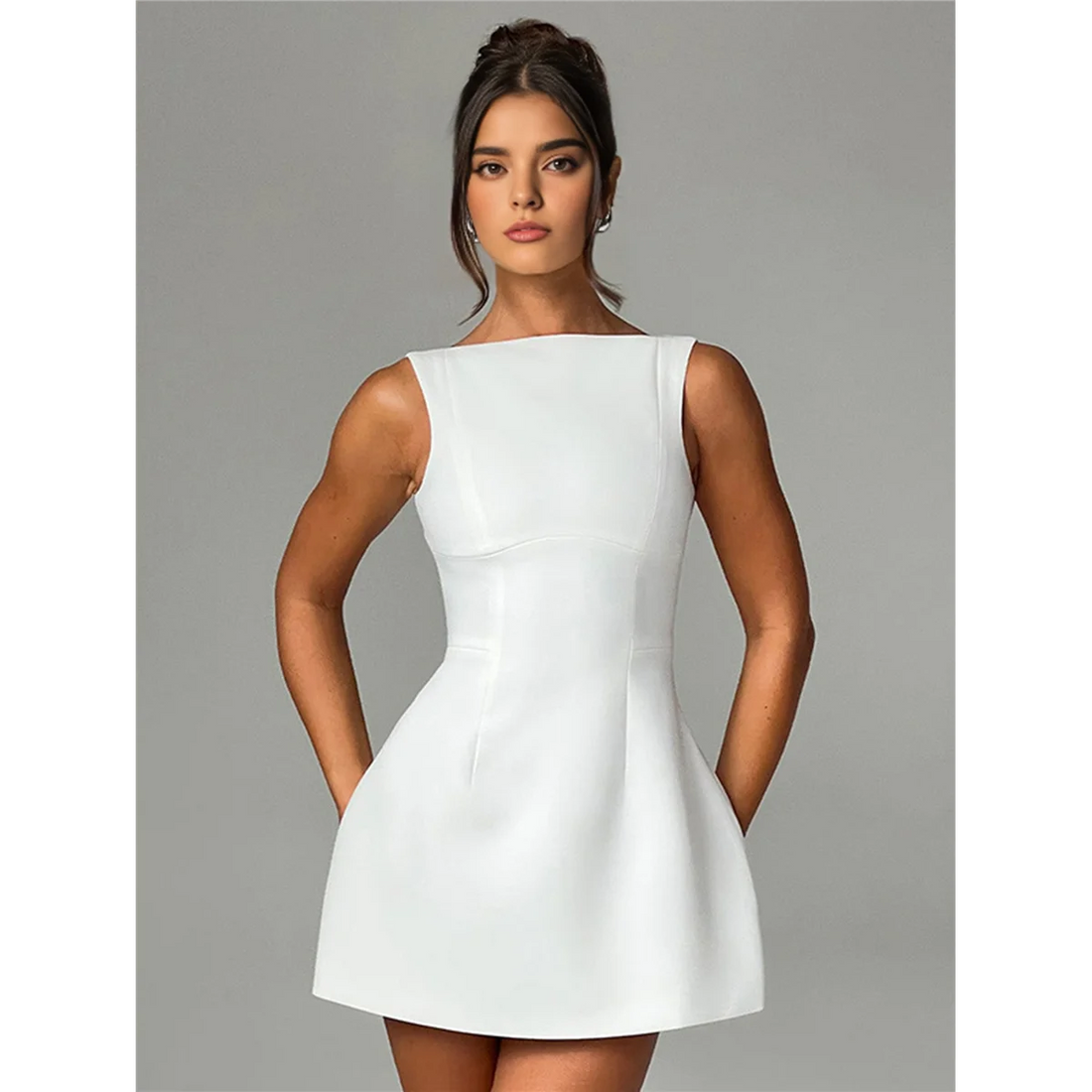 Mock-Neck Zip Sleeveless A-Line Mini Dress – Summer Cocktail