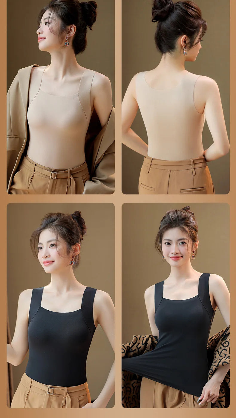 Gilet thermique sans couture avec soutien-gorge intégré – Débardeur grande taille à col carré