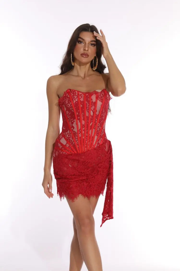Strapless Lace Mini Dress