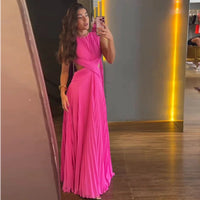 Pleated Cut-Out Maxi Dress – Sleeveless Backless Beach Dress
