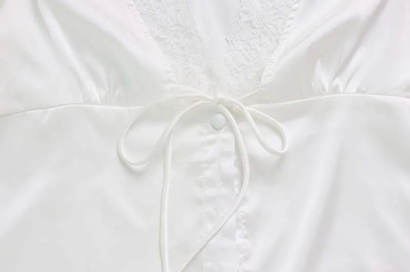 Lace-Trim Satin V-Neck Top