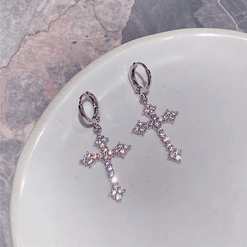 Rhinestone Cross Earrings — 2 Pack