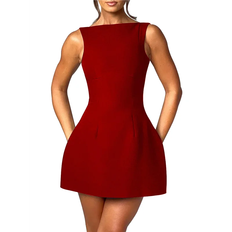 Mock-Neck Zip Sleeveless A-Line Mini Dress – Summer Cocktail