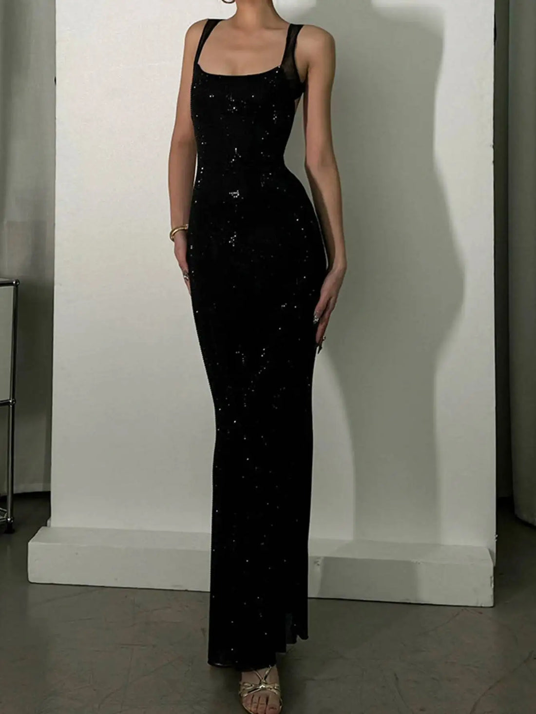 Rhinestone Backless Maxi Party Dress – Summer Evening Gown