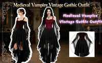 Women Medieval Gothic Vampire Witch Costume Butterfly Mesh Long Sleeve Irregular Hem Dress, For Halloween Carnival Theme Party