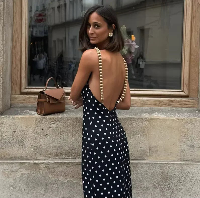 Gold Chain Black Maxi Dress – Sleeveless Slim-Fit Evening Gown