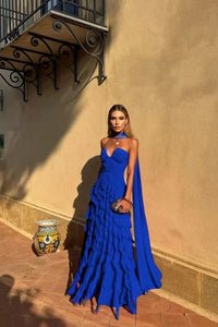 Tiered Ruffle Chiffon Ball Gown – Halter Sweetheart Prom Dress with Train