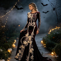 Skeleton Rose Embroidered Halloween Dress