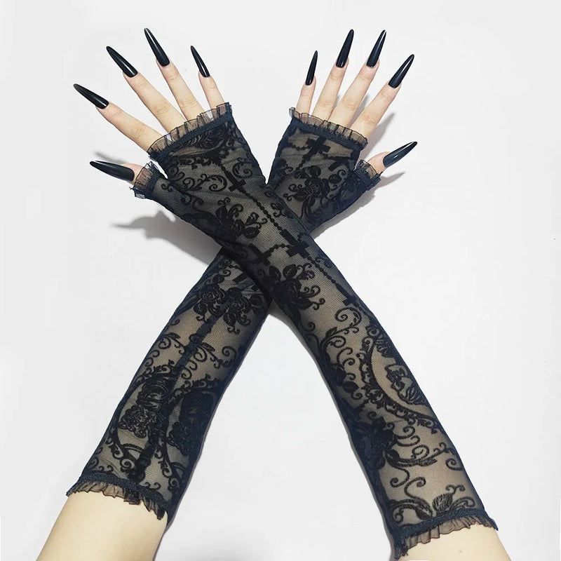 Halloween-Spitzenhandschuhe mit Skelettmotiv