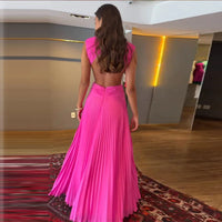 Pleated Cut-Out Maxi Dress – Sleeveless Backless Beach Dress
