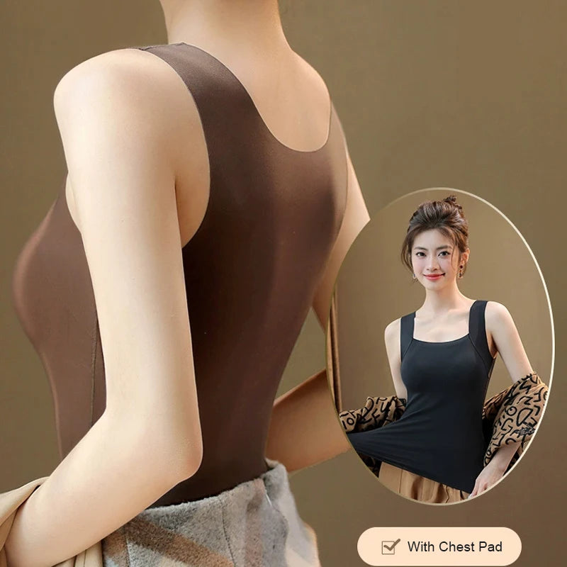 Gilet thermique sans couture avec soutien-gorge intégré – Débardeur grande taille à col carré