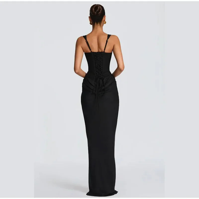 The Pleated Strapless Split Maxi Gown