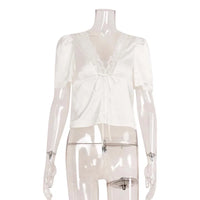 Lace-Trim Satin V-Neck Top