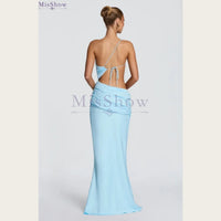 Pleated Lace-Up Formal Evening Gown – Sleeveless Mermaid Dress