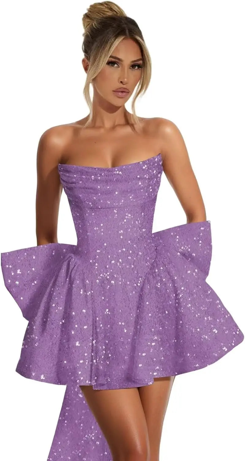 Strapless Sequin Homecoming Mini Dress – Sparkly Prom Dress