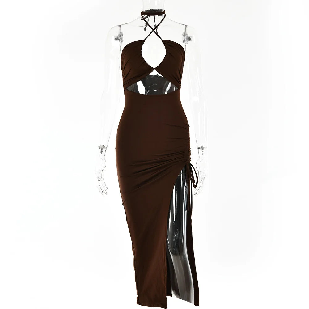 The Cut-Out Ruched Slit Midi Dress