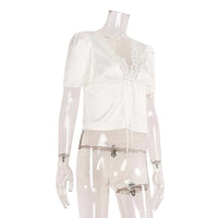 Lace-Trim Satin V-Neck Top