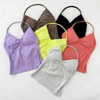 No Logo Seamless Longline Strappy Gym Top Backless Gym Clothes Women Scrunch Built-in Bra With Removable Cups Yoga Tank Tops