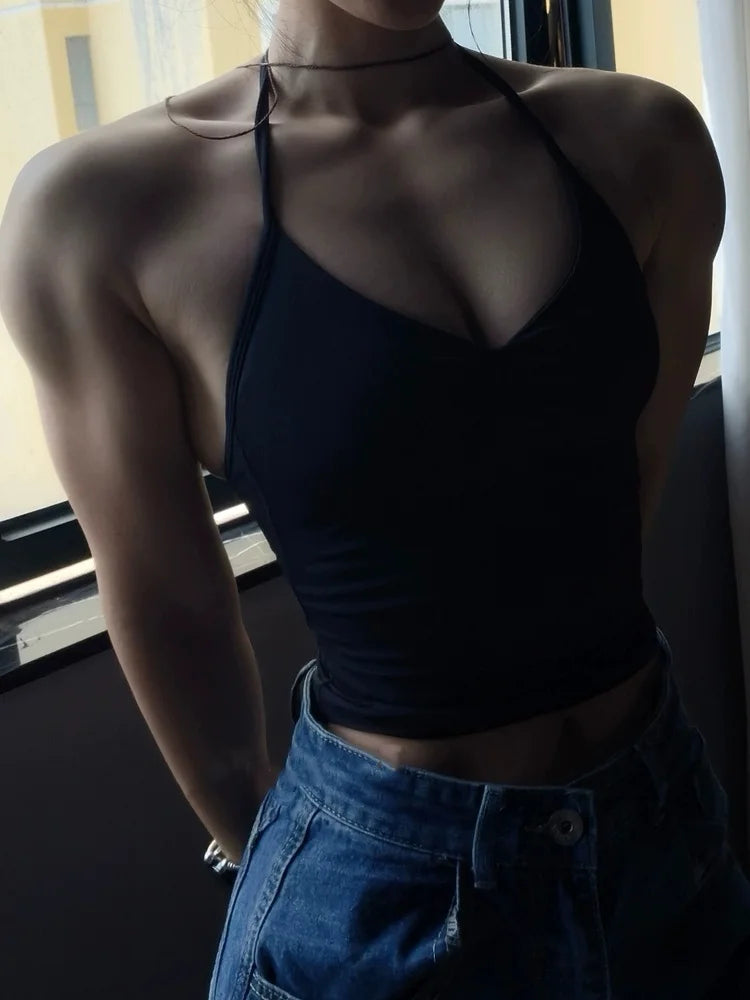 No Logo Seamless Longline Strappy Gym Top Backless Gym Clothes Women Scrunch Built-in Bra With Removable Cups Yoga Tank Tops