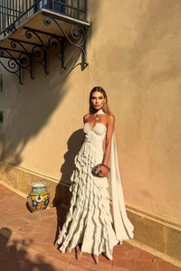 Tiered Ruffle Chiffon Ball Gown – Halter Sweetheart Prom Dress with Train