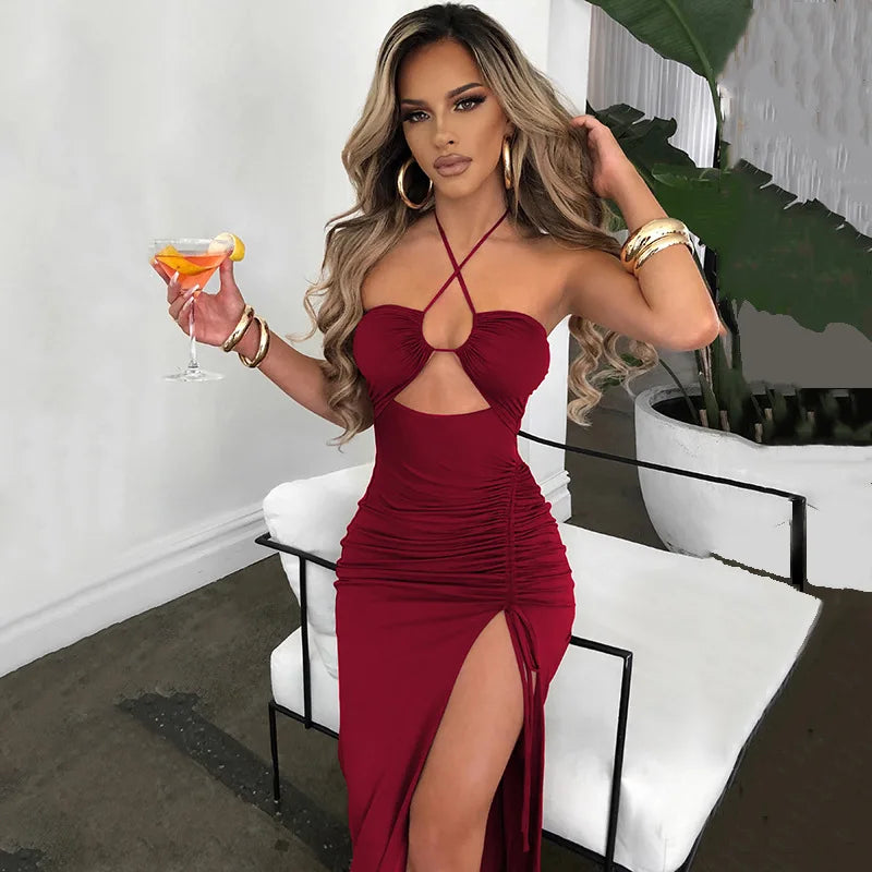 The Cut-Out Ruched Slit Midi Dress