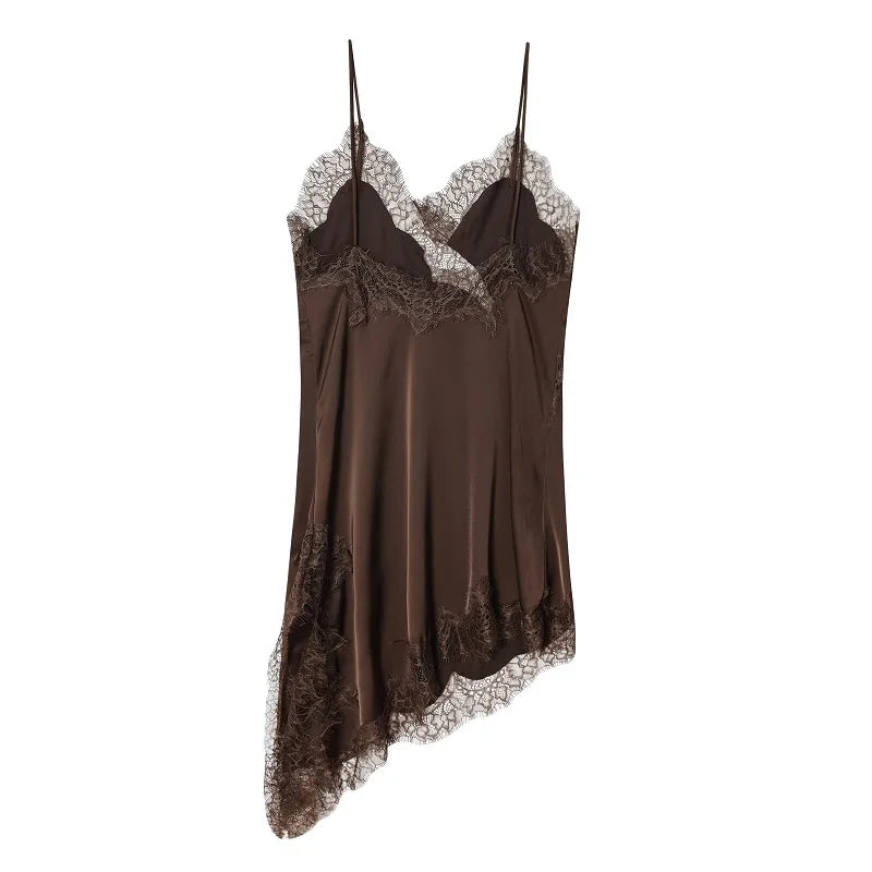 Satin Lace Backless Mini Dress