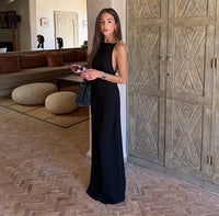 Gold Chain Black Maxi Dress – Sleeveless Slim-Fit Evening Gown