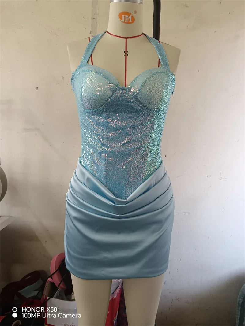 Strapless Sequin Halter Mini Dress – Sparkle Party Dress