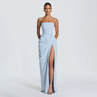 The Pleated Strapless Split Maxi Gown