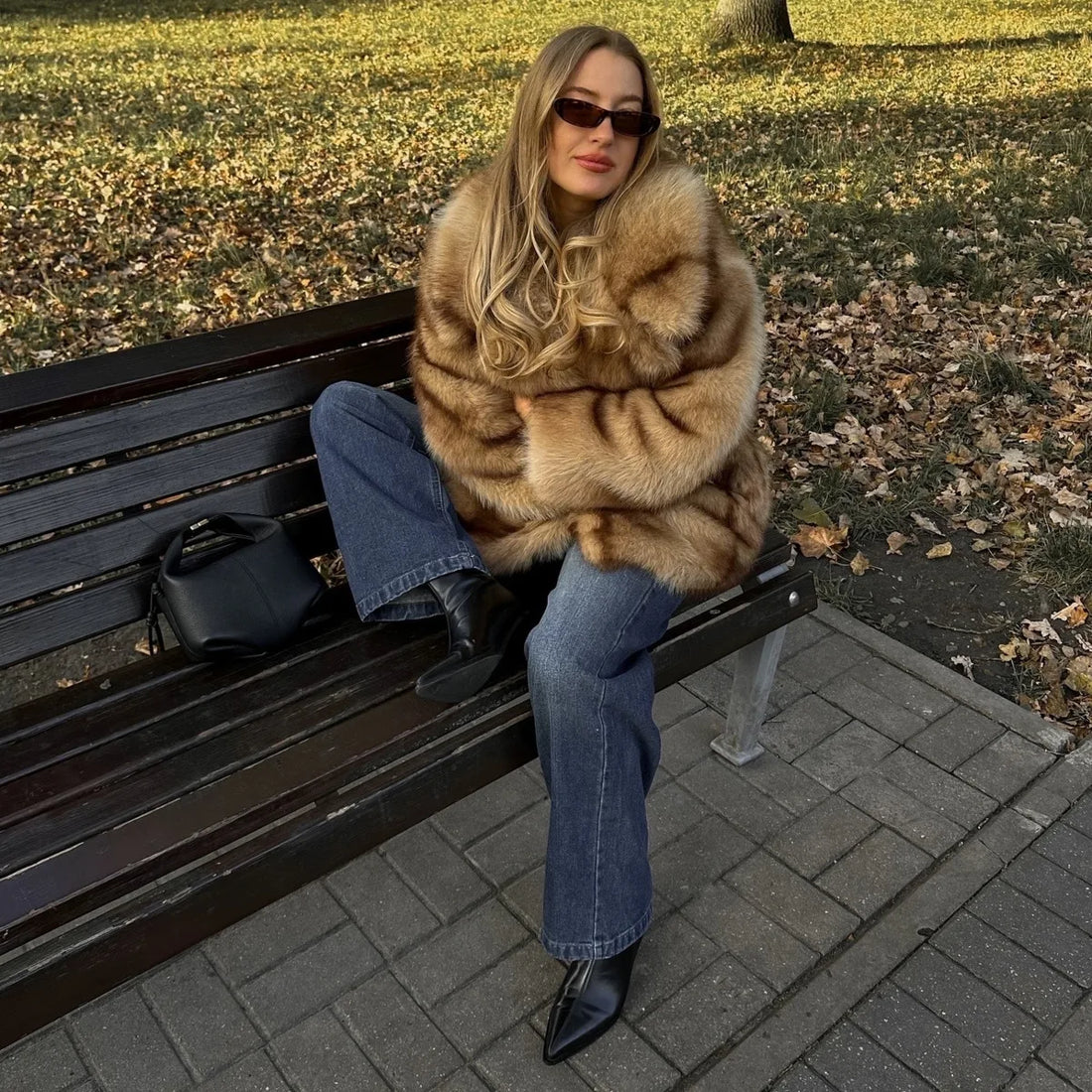 Striped Faux Fur Oversized Coat