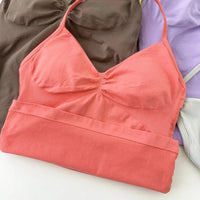 No Logo Seamless Longline Strappy Gym Top Backless Gym Clothes Women Scrunch Built-in Bra With Removable Cups Yoga Tank Tops