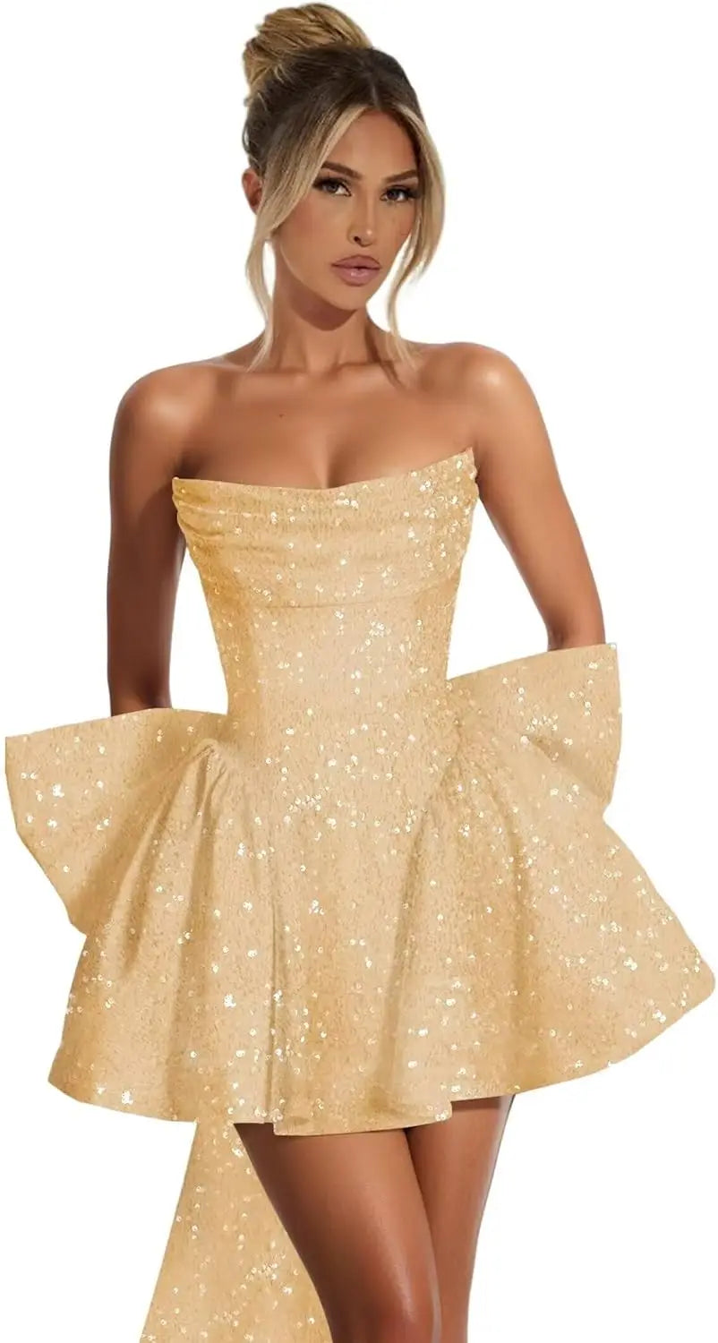 Strapless Sequin Homecoming Mini Dress – Sparkly Prom Dress