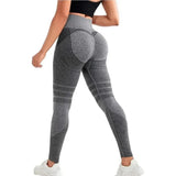 Grey 3D textured push-up leggings, back view