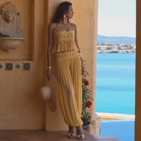 Women's Sheer Lace Backless Spaghetti Strap Top & Wide-Leg Pant Set – Beach Chic 2-Piece Suit