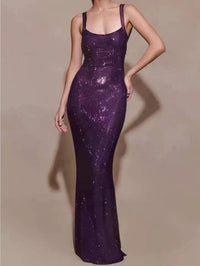 Rhinestone Backless Maxi Party Dress – Summer Evening Gown
