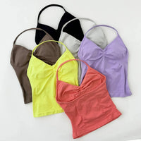No Logo Seamless Longline Strappy Gym Top Backless Gym Clothes Women Scrunch Built-in Bra With Removable Cups Yoga Tank Tops