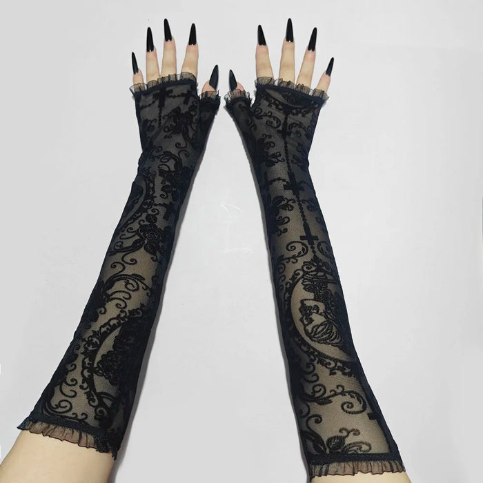 Halloween-Spitzenhandschuhe mit Skelettmotiv