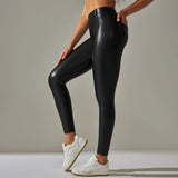 Scrunch-Back PU Leather Leggings