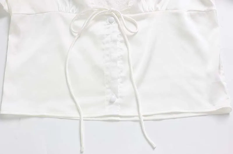 Lace-Trim Satin V-Neck Top