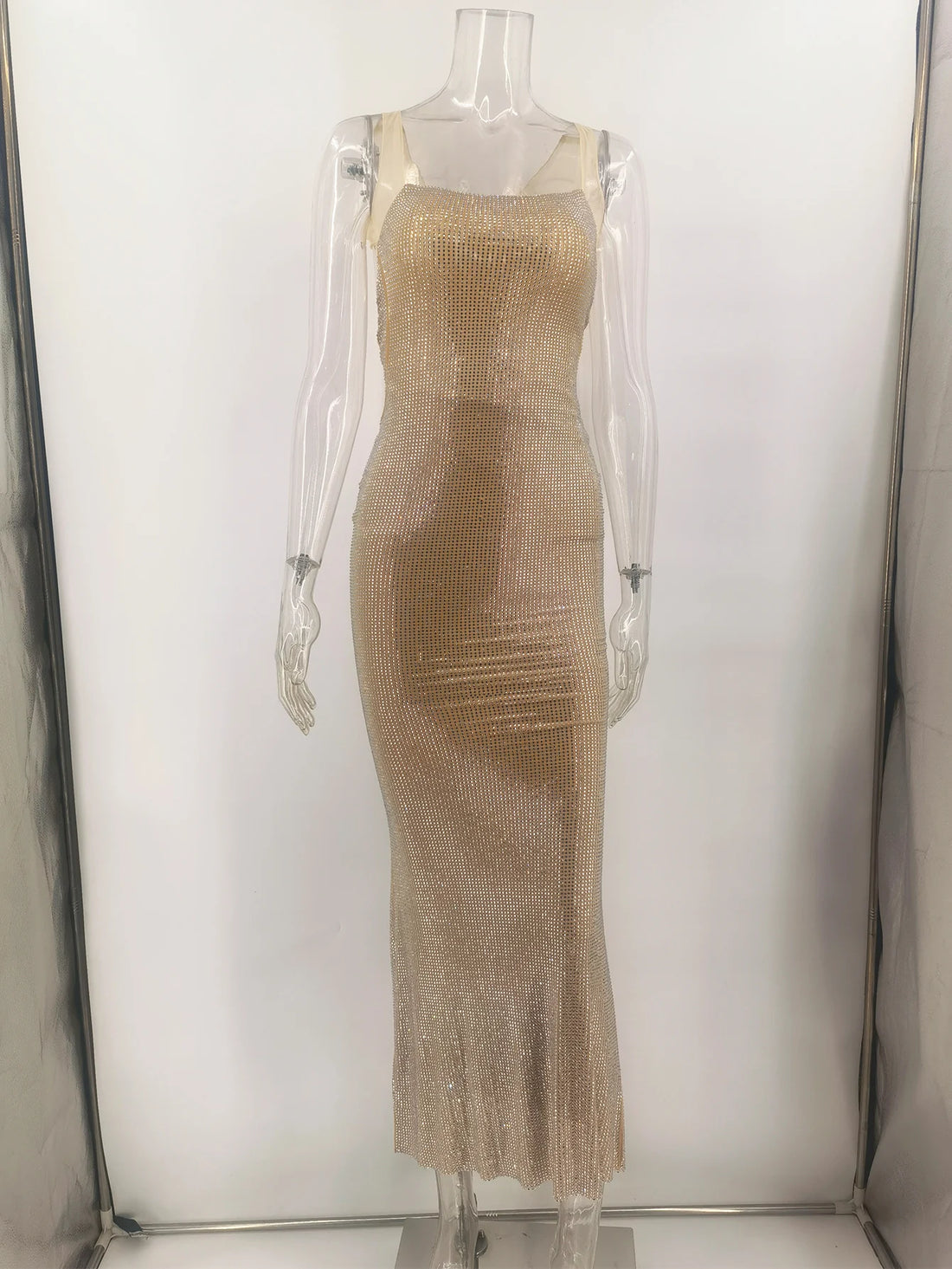Rhinestone Backless Maxi Party Dress – Summer Evening Gown