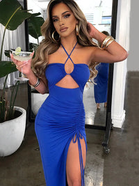 The Cut-Out Ruched Slit Midi Dress