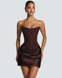 Red Strapless Corset Satin Mini Dress with Choker
