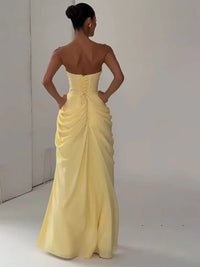 The Pleated Strapless Split Maxi Gown