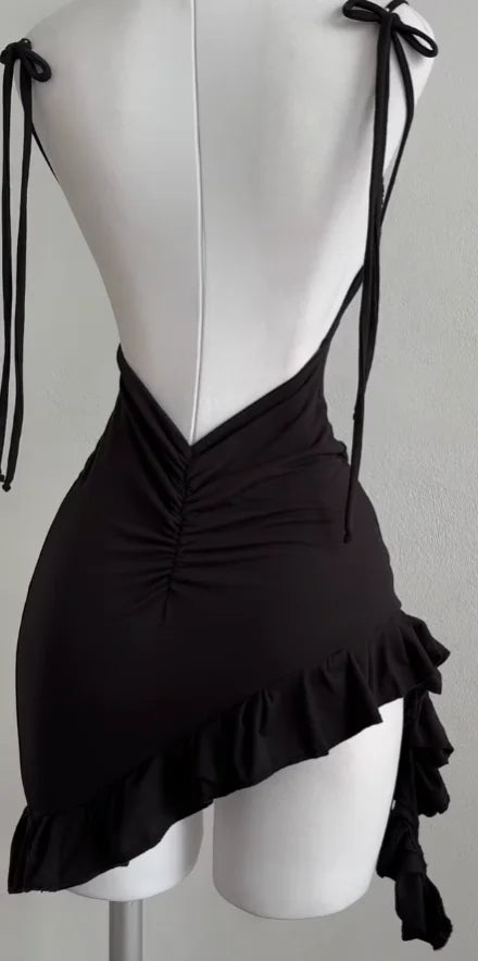 The Lace-Up Ruffle Mini Dress