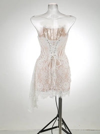 Sheer Lace Strapless Evening Dress